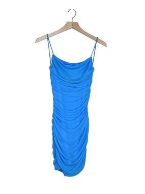 Klesis Women's S Turquoise Blue Ruched Mini Slip Dress